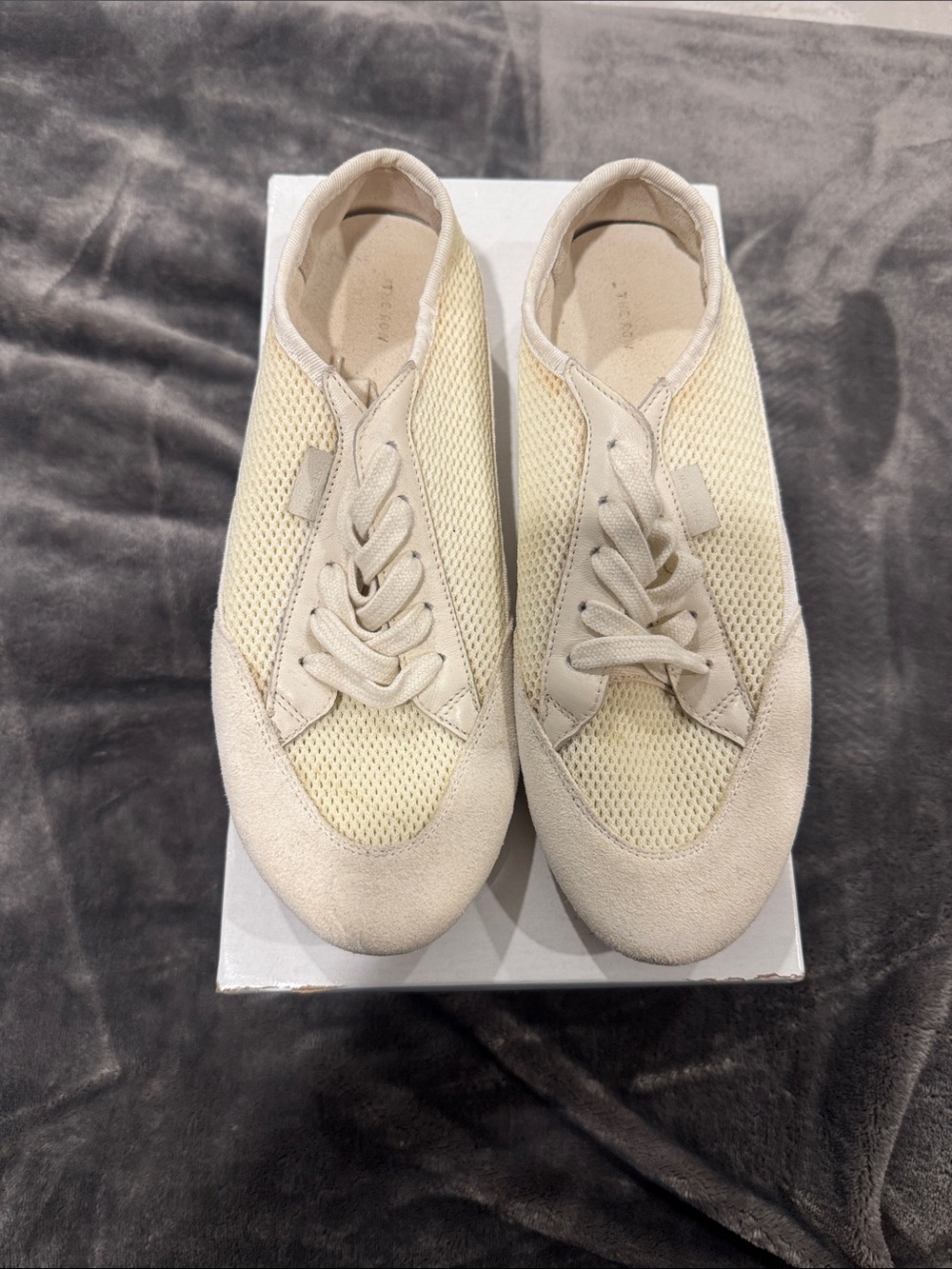 The Row Cream Mesh and Suede Low-Top Sneakers
